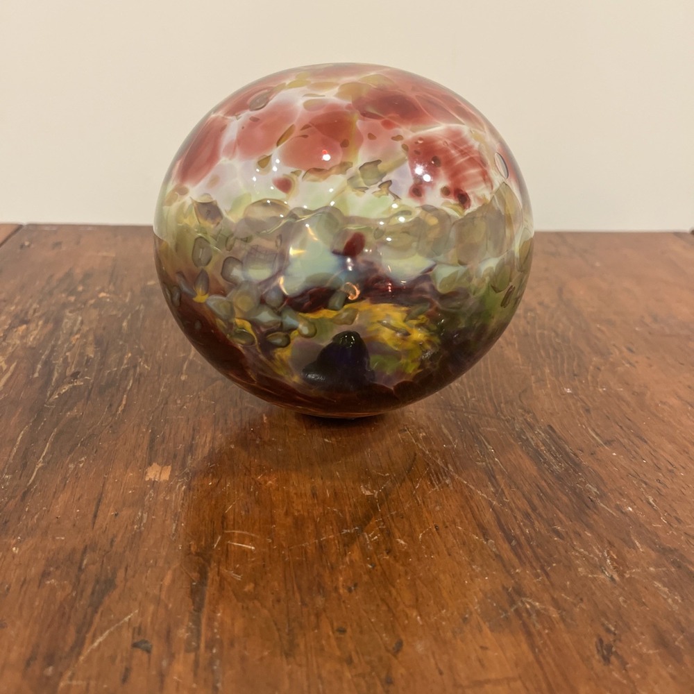 2001 Iridescent Orb Blown Art Glass Float 5-1/2" Signed Reptilian Scales Look